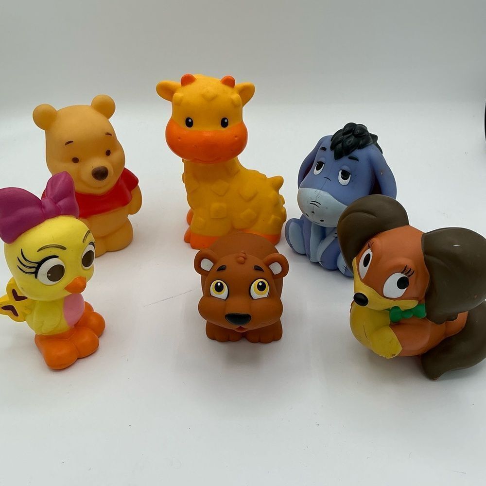 Set of 6 assorted Disney rubber characters: Winnie the Pooh, etc